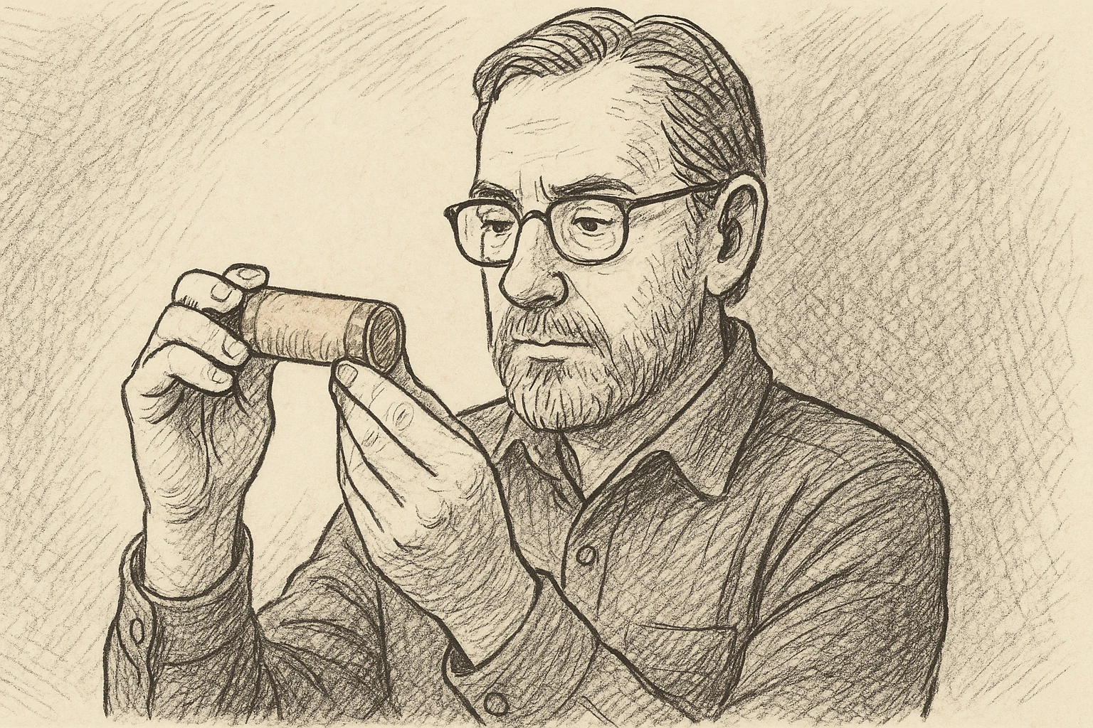 A numismatist is holding a roll of coins.